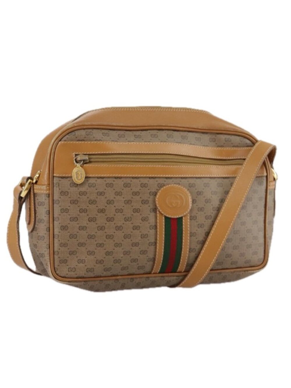 GUCCI Micro GG Supreme Web Sherry Line Shoulder Bag PVC Beige Red